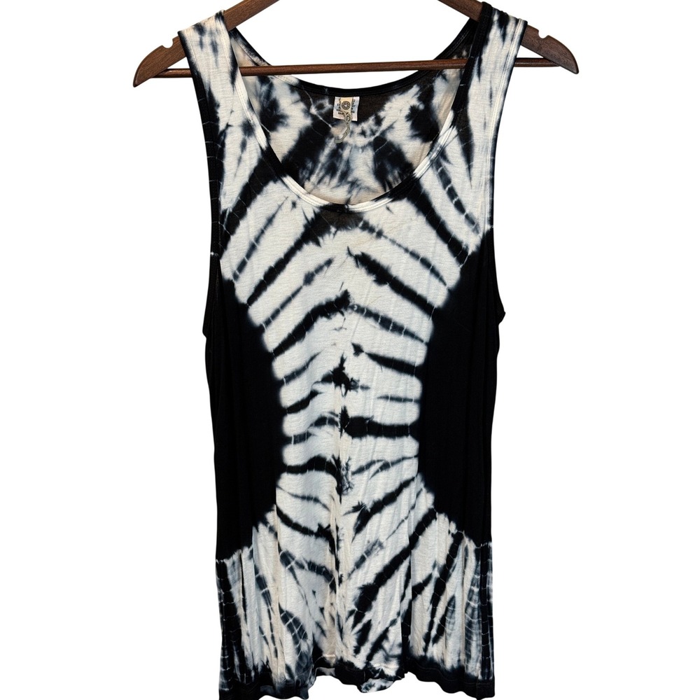 XCVI Shibori Tie-Dye Black White Tank Top Size XL No Flaws & Visible Wear